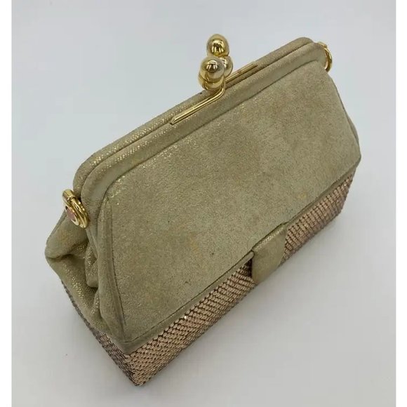 Vintage Judith Leiber Gold Suede and Swarovski Minaudiere - Picture 7 of 11
